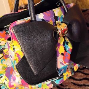 Betsey Johnson Floral Satchel with Black Bow